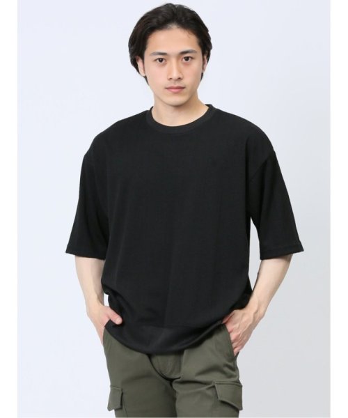 TAKA-Q(タカキュー)/ジャガードケーブル クルーネック5分袖Ｔシャツ メンズ Tシャツ カットソー カジュアル インナー トップス ギフト プレゼント/ブラック