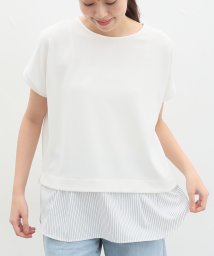 Honeys(ハニーズ)/裾レイヤード風トップス トップス カットソー Tシャツ 半袖 重ね着風 UVカット /アイボリー