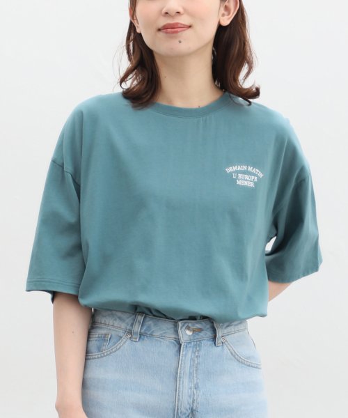 Honeys(ハニーズ)/刺繍ロゴゆるＴシャツ トップス Tシャツ ロゴT 半袖 オーバーサイズ UVカット /ブルー