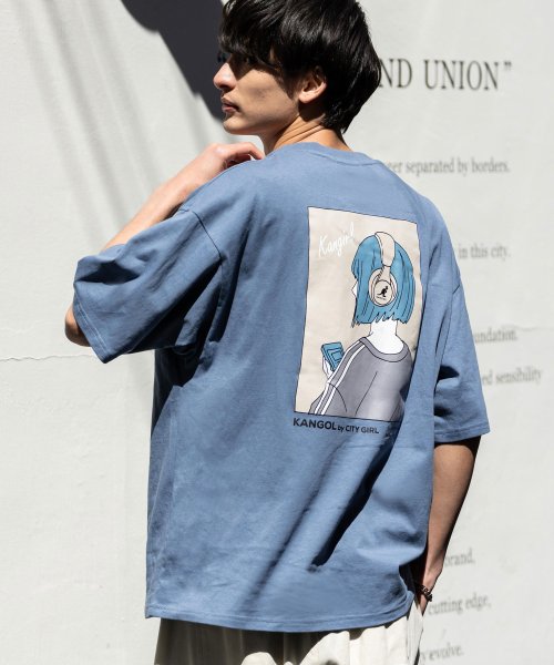 Rocky Monroe(ロッキーモンロー)/KANGOL カンゴール Tシャツ 半袖 バックプリント メンズ レディース カットソー イラスト オーバーサイズ ビッグシルエット リラックス ゆったり クル/ブルー系1