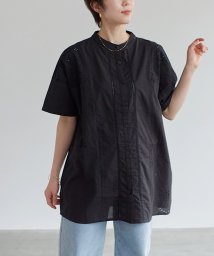 Fizz(フィズ)/綿キャンブリック 刺繍切替えデザインシャツ SS パッチワーク ブラウス　レース【2024新作】/ブラック