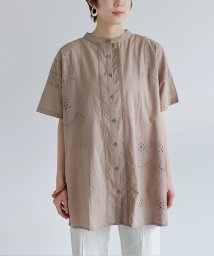 Fizz/綿キャンブリック 刺繍切替えデザインシャツ SS パッチワーク ブラウス　レース【2024新作】/506058379