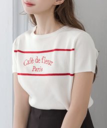 JULIA BOUTIQUE(ジュリアブティック)/Cafe de fleurロゴ刺繍ニットトップス/24042/ホワイト