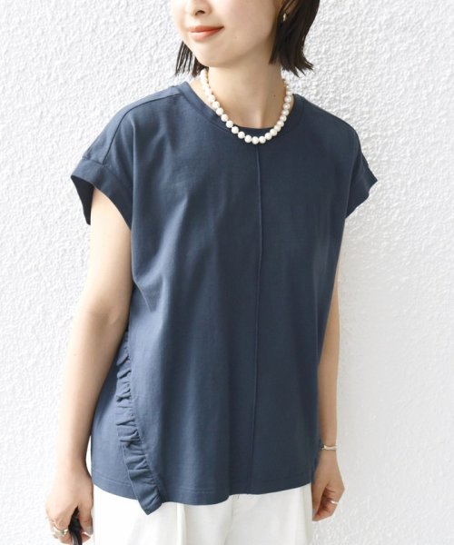 SHIPS WOMEN(シップス　ウィメン)/《一部予約》* 〈手洗い可能〉オーガニック コットン フリル TEE ◆/ネイビー