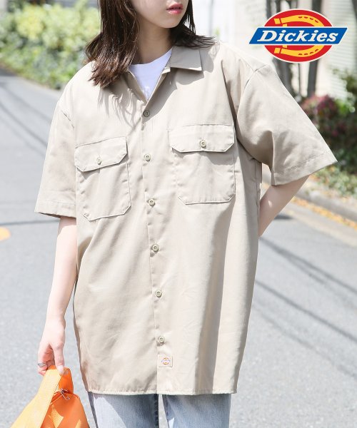 Dickies(Dickies)/【Dickies / ディッキーズ】SHIRTS SSFQ シャツ 羽織 半袖 ワークシャツ ロゴ ワンポイント ミドル丈 1574/ベージュ