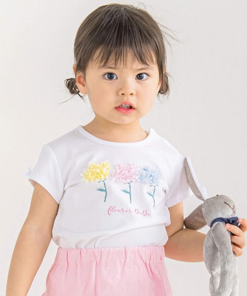 BeBe(ベベ)/シフォンフラワーモチーフTシャツ(80~90cm)/ホワイト