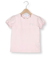 Tartine et Chocolat(タルティーヌ・エ・ショコラ)/ラインストーンリボンxスカラップ襟半袖Tシャツ(90~140cm)/ピンク