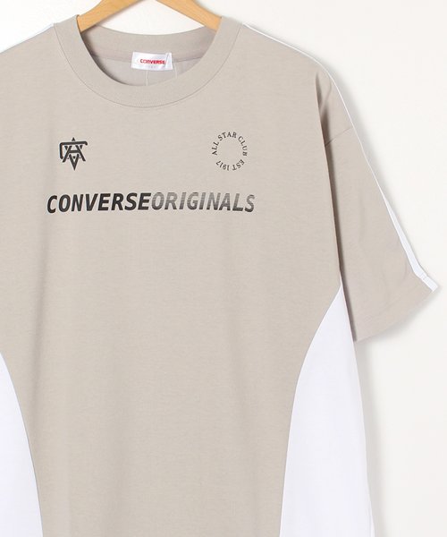 CONVERSE(コンバース)/【CONVERSE/コンバース】プリント袖2本ラインTシャツ/ライトグレー