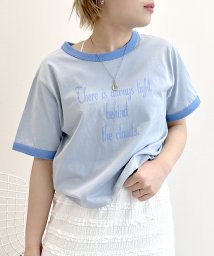 w closet(ダブルクローゼット)/プリントリンガーTEE/サックス