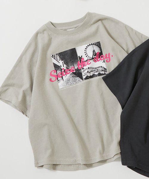 devirock(デビロック)/デビラボ スーパーBIGシルエット プリント半袖Tシャツ 子供服 キッズ 男の子 女の子 トップス 半袖Tシャツ Tシャツ /ライトグレー