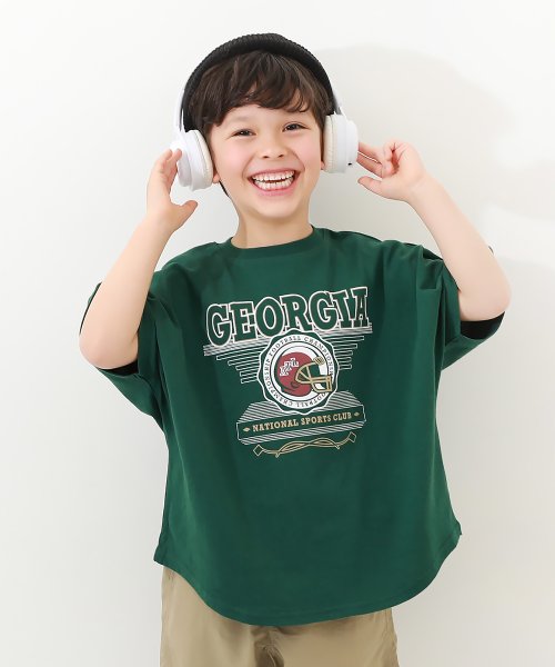 devirock(デビロック)/デビラボ スーパーBIGシルエット プリント半袖Tシャツ 子供服 キッズ 男の子 女の子 トップス 半袖Tシャツ Tシャツ /グリーン