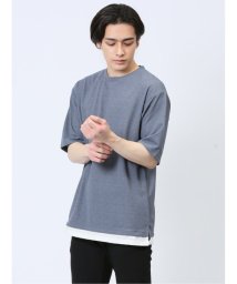 m.f.editorial(エムエフエディトリアル)/梨地 レイヤード風 クルーネック半袖Tシャツ メンズ Tシャツ カットソー カジュアル インナー トップス ギフト プレゼント/サックス