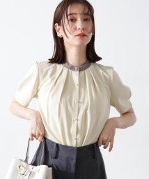 N Natural Beauty Basic(エヌナチュラルビューティベーシック)/パールボタンバイカラー半袖ブラウス/クリームイエロー×グレー1