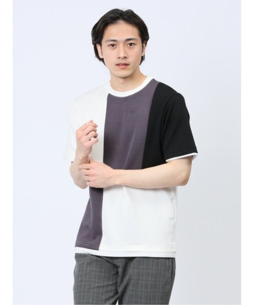 TAKA-Q(タカキュー)/切替 フェイククルーネック半袖Tシャツ メンズ Tシャツ カットソー カジュアル インナー トップス ギフト プレゼント/ホワイト