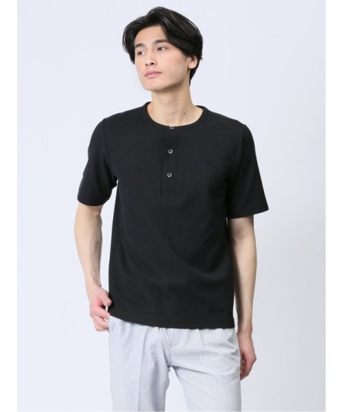 TAKA-Q(タカキュー)/ラッセル ヘンリーネック半袖Tシャツ メンズ Tシャツ カットソー カジュアル インナー トップス ギフト プレゼント/ブラック