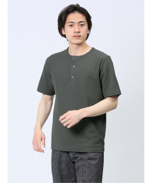 TAKA-Q(タカキュー)/ラッセル ヘンリーネック半袖Tシャツ/カーキ