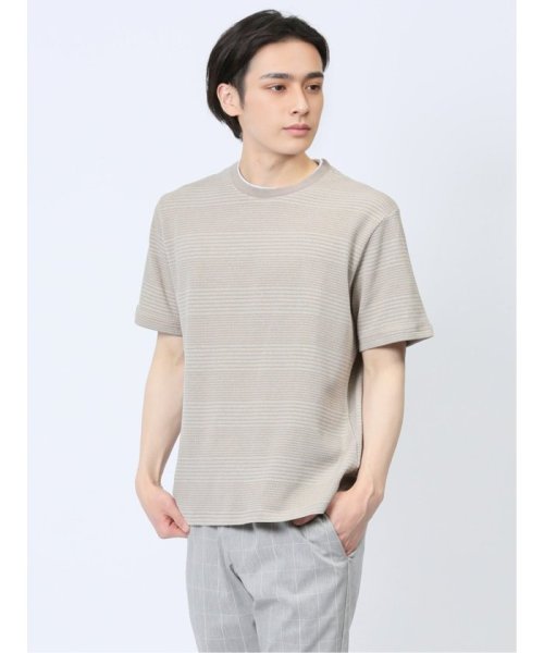 m.f.editorial(エムエフエディトリアル)/ポップコーンボーダー フェイククルーネック半袖Tシャツ メンズ Tシャツ カットソー カジュアル インナー トップス ギフト プレゼント/ベージュ