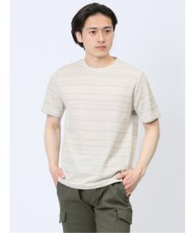 TAKA-Q(タカキュー)/メッシュ 裏ボーダー クルーネック半袖Tシャツ/ベージュ
