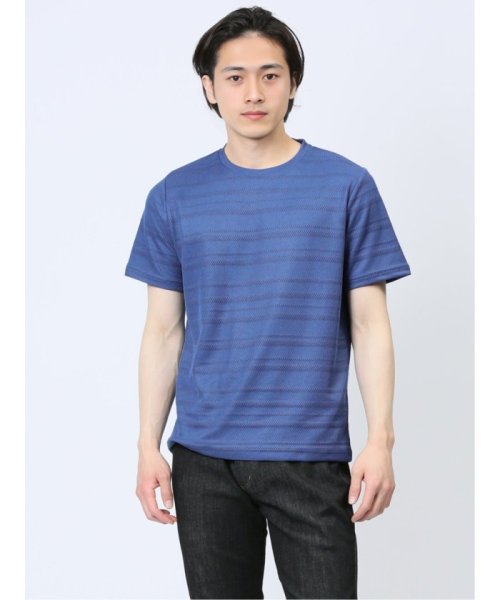 TAKA-Q(タカキュー)/メッシュ 裏ボーダー クルーネック半袖Tシャツ メンズ Tシャツ カットソー カジュアル インナー トップス ギフト プレゼント/ネイビー