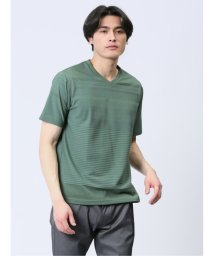 TAKA-Q(タカキュー)/リンクスパネルボーダー Vネック半袖Tシャツ/グリーン