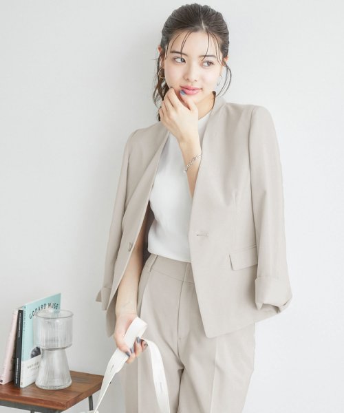 リネンライクノーラペルジャケット/セットアップ対応・UVケア  