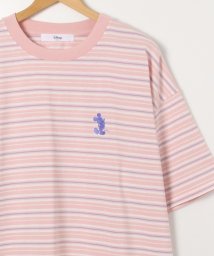 DISNEY(DISNEY)/【DISNEY/ディズニー】天竺Mickey Mouseワンポイント刺繍 先染めボーダー半袖BIG Tシャツ/ピンク