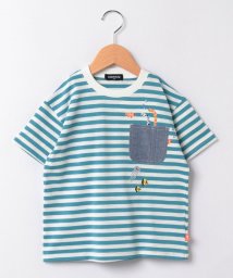 kladskap(クレードスコープ)/お魚刺しゅうボーダー半袖Tシャツ/ブルー