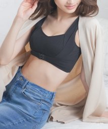 Honeys(ハニーズ)/綿混ナイトブラ ブラジャー 下着 昼夜兼用 日中 育乳 バストアップ 大きいサイズ /ブラック