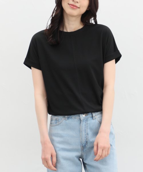 Honeys(ハニーズ)/汗ジミ軽減ドルマンＴ Tシャツ カットソー 半袖 汗じみ 防止 服 目立たない /ブラック