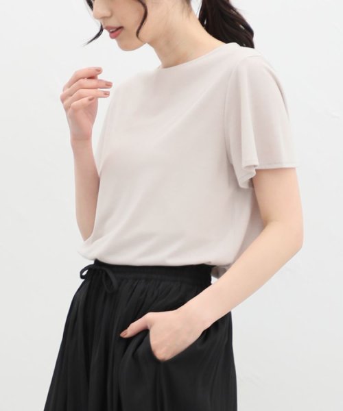 Honeys(ハニーズ)/汗ジミ軽減フレア袖Ｔ Tシャツ カットソー 半袖 汗じみ 防止 服 目立たない 夏 /グレージュ