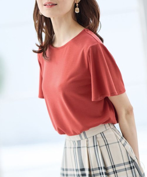 Honeys(ハニーズ)/汗ジミ軽減フレア袖Ｔ Tシャツ カットソー 半袖 汗じみ 防止 服 目立たない 夏 /レッド