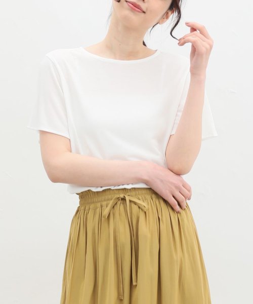 Honeys(ハニーズ)/汗ジミ軽減フレア袖Ｔ Tシャツ カットソー 半袖 汗じみ 防止 服 目立たない 夏 /オフホワイト