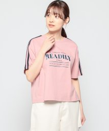 Honeys(ハニーズ)/袖ラインＴシャツ Tシャツ カットソー レディース 半袖 スポーティー ロゴ /ピンク