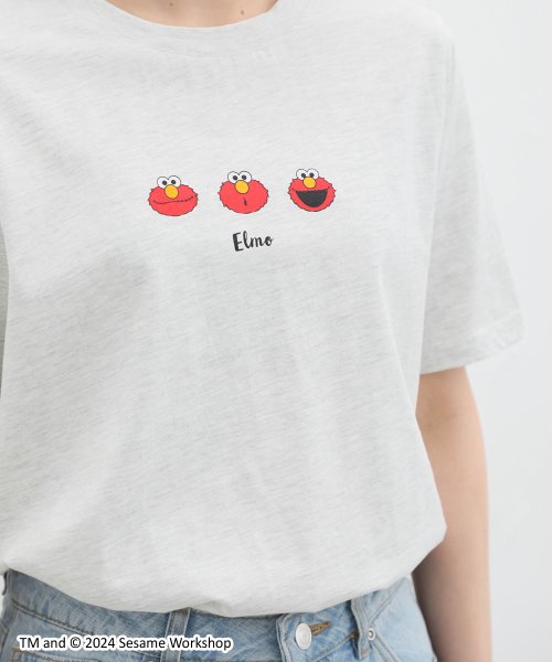 Honeys(ハニーズ)/セサミストリート／半袖Ｔ トップス Tシャツ 半袖 プリント ロゴ ワンポイント刺繍 /ライトベージュ