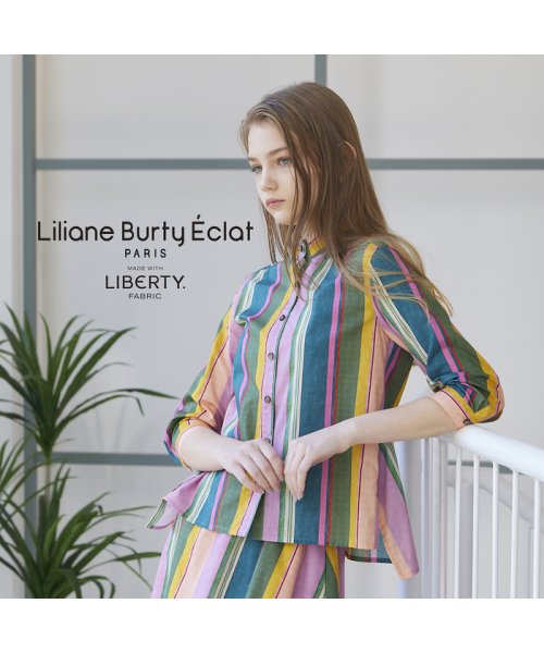 Liliane Burty ECLAT(リリアンビューティエクラ)/【S・Mサイズ】リバティマルチカラーストライプ　ブラウス［セットアップ可］　/ピンク