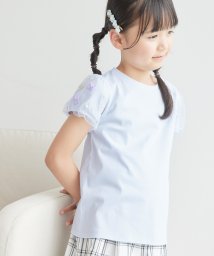 ROPE' PICNIC　KIDS(ロぺピクニックキッズ)/【KIDS】リボンスリーブTシャツ/サックス（48）