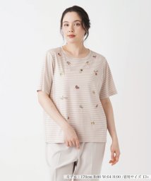 Leilian PLUS HOUSE/フルーツ刺繍ボーダーTシャツ/506007628