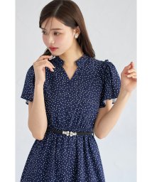 tocco closet(トッコクローゼット)/パールビジューベルト付きドットワンピース/NAVY