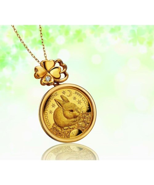 ＜幸せのうさぎと四つ葉のクローバー金貨＞　純金コイン宝飾ペンダント 仕様 サイズ