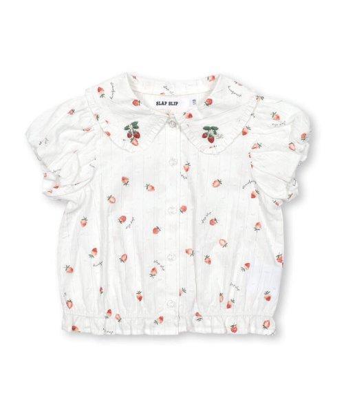 セール】【お揃い】イチゴプリント総柄ギンガムチェックパフスリーブ  