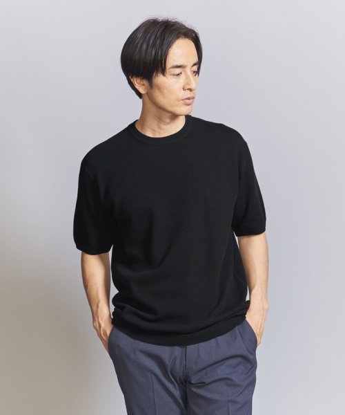 BEAUTY&YOUTH UNITED ARROWS(ビューティーアンドユース　ユナイテッドアローズ)/ガスコットン ダイアゴナル クルーネック ショートスリーブ/BLACK