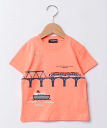 kladskap(クレードスコープ)/電車と鉄橋半袖Tシャツ/サーモンピンク