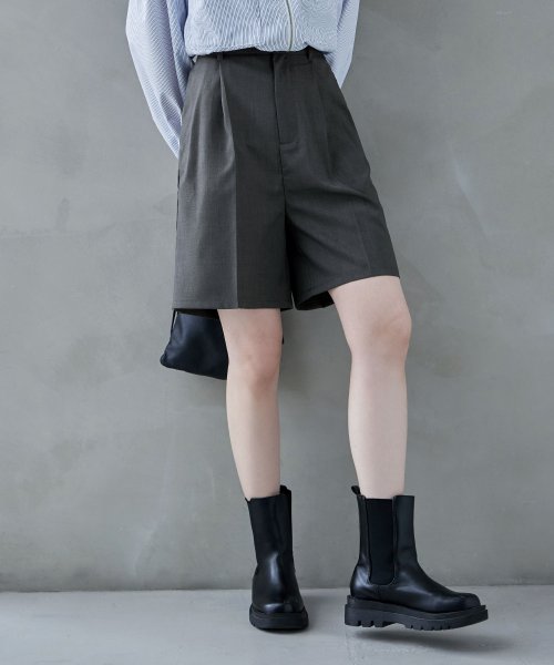  etoll. エトル ヘザーエステルツイルショーツ ボトムス パンツ ショートパンツ ハーフパンツ ショーパン キュロット センタープレス ショーツ ツイル生地