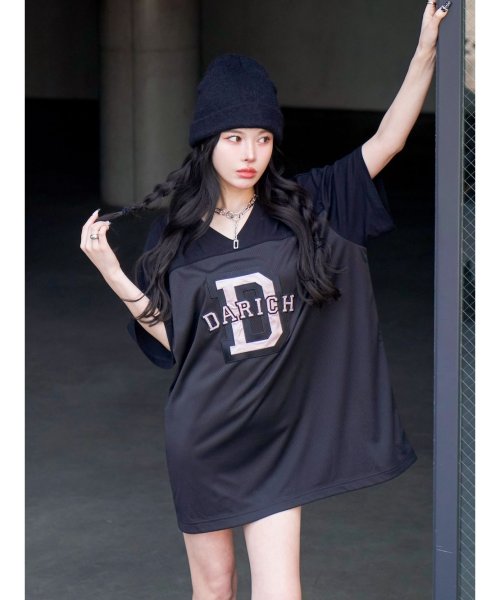 Darich(Darich)/メッシュアップリケビッグTシャツ/BLK