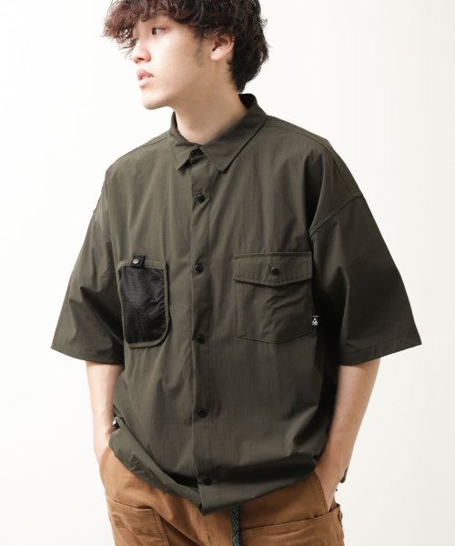 ZIP FIVE(ジップファイブ)/ナイロンPUタスランメッシュポケット半袖シャツ/カーキ