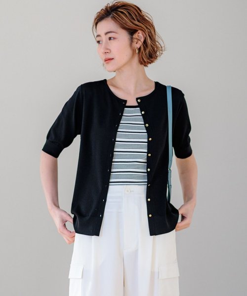 NIJYUSANKU（SMALL SIZE）(23区（小さいサイズ）)/【洗える】レーヨンポリエステルストレッチ 5分袖 カーディガン/ブラック系