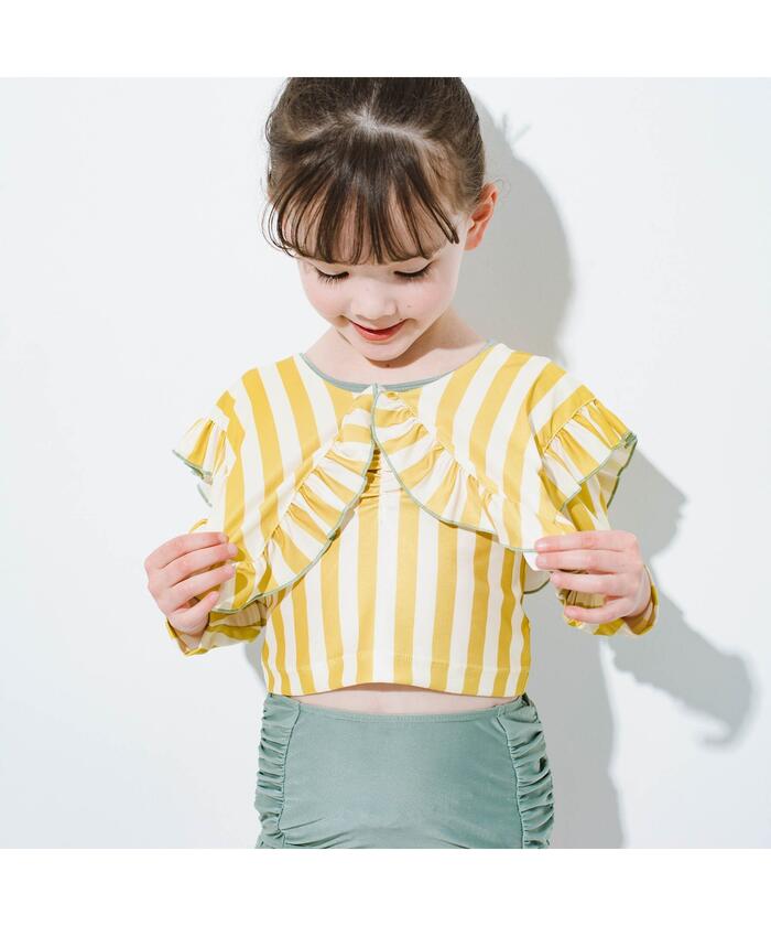 ラッシュガードいらずのフリル衿セパレート水着 セールジュニア対応