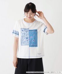 Leilian PLUS HOUSE(レリアンプラスハウス)/スカーフ柄Ｔシャツ【ROCHAS Premiere】/ブルー 