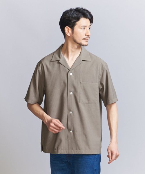 BEAUTY&YOUTH UNITED ARROWS(ビューティーアンドユース　ユナイテッドアローズ)/【WEB限定 WARDROBE SMART】テック シアサッカー オープンカラー シャツ/BEIGE