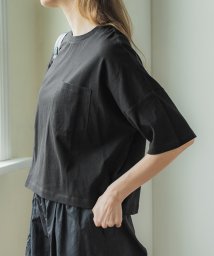 coca(コカ)/胸ポケット半袖Tシャツ（コットン/クルーネック/無地）/BLACK